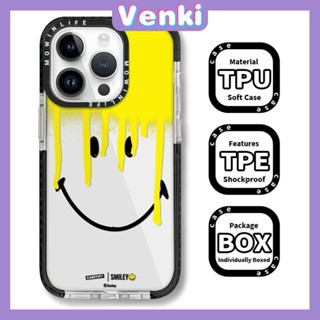 Venki - เข้ากันได้สำหรับ เคสไอโฟน เคสไอโฟน11 เคส iphone 11 Soft Clear Case หนากันกระแทกกรอบป้องกันกล้องขอบสีดำเรียบง่ายหน้ายิ้มสีเหลืองเข้ากันได้กับ iPhone 13 12 11 Pro Max XR XS 7 8