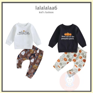 Laa6 เสื้อกันหนาว แขนยาว พิมพ์ลายฟักทอง และกางเกง สําหรับเด็กวัยหัดเดิน