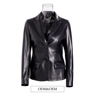 [New autumn] nuofeng Net red autumn new black leather leather coat womens short temperament commuter Slim motorcycle leather jacket N4GP