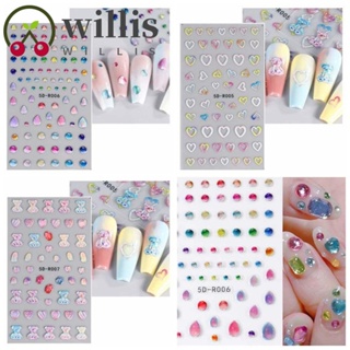 Willis สติกเกอร์ติดเล็บ ลายการ์ตูนหมี หัวใจ ออโรร่า น่ารัก DIY สําหรับตกแต่งเล็บ