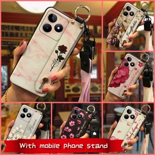 Waterproof Lanyard Phone Case For Realme C53/Narzo N53 Silicone Fashion Design Durable Dirt-resistant Kickstand Flower