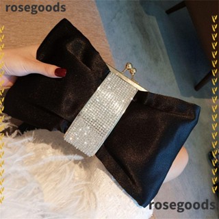 Rosegoods1 กระเป๋าถือ กระเป๋าคลัทช์ ประดับโบว์ พลอยเทียม สีทอง สําหรับงานแต่งงาน