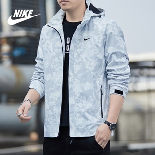 Nike ของแท้ 100% เสื้อแจ็กเก็ต มีฮู้ด มีซิป ทรงหลวม น้ําหนักเบา สําหรับผู้ชาย