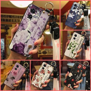 protective Lanyard Phone Case For MOTO Edge40 Wristband Silicone Wrist Strap Flower Anti-dust Phone Holder Waterproof