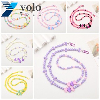 Yolo สายโซ่คล้องโทรศัพท์มือถือ ประดับลูกปัด ป้องกันการสูญหาย หลากสีสัน แฟชั่นสําหรับผู้หญิง