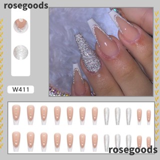 Rosegoods1 เล็บปลอม สีขาว DIY 24 ชิ้น