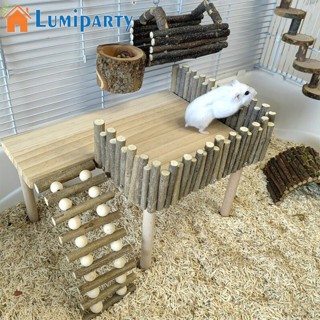 Lumiparty ชั้นวางแพลตฟอร์ม แบบไม้ธรรมชาติ สําหรับหนูแฮมสเตอร์ หมีสีทอง อุปกรณ์เสริมกรงสองชั้น สําหรับปีนเขา เล่น