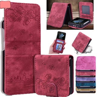 เคสหนัง กันกระแทก พร้อมช่องใส่บัตร สําหรับ Samsung Galaxy Z Flip 5 4 3 5G