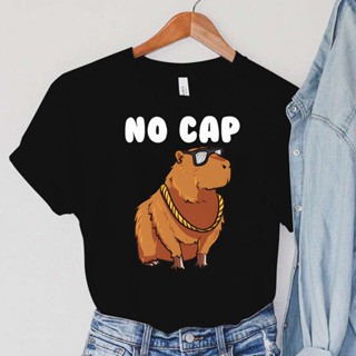 Capybaras เสื้อยืด พิมพ์ลายการ์ตูนสัตว์ สไตล์ฮาราจูกุ สีทอง