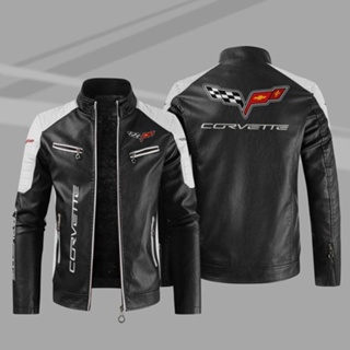 เสื้อแจ็กเก็ตหนังแขนยาว กันลม กันฝน ลายโลโก้ Corvette ZR1 C6 C8 สําหรับขับขี่รถยนต์