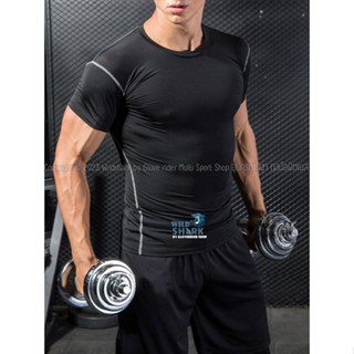 เสื้อรัดกล้ามเนื้อ แขนสั้น ดำด้ายขาว รุ่น2 Pro Combat Running Shirt body fit แท้100% เสื้อออกกำลังกาย วิ่ง ฟิตเนส กันUV
