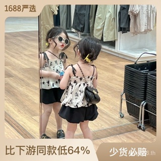 Japanese and Korean childrens clothing little girl Western style suit 2023 new summer girls suspenders two-piece set baby trendy KT1E