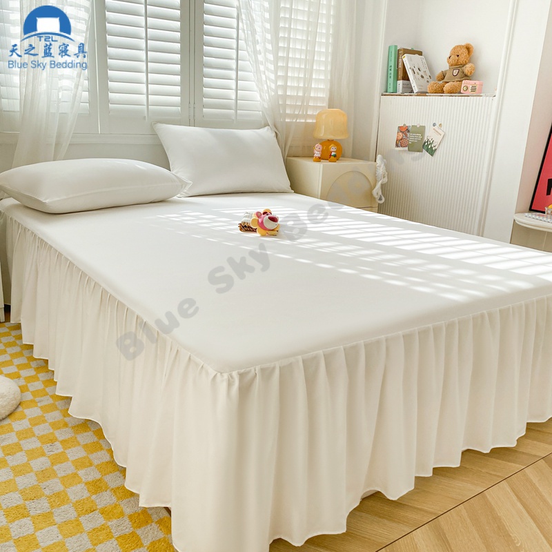 ผ้าปูเตียงเรียบ ดีไซน์กระโปรงจีบ สไตล์เกาหลี ผ้าปูที่นอนสีทึบ เป็นมิตรกับผิวหนังและระบายอากาศ 3.5 ฟุต 5 ฟุต 6 ฟุต 6.5 ฟุต