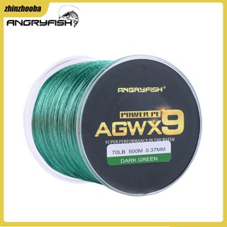 Fs ANGRYFISH Diominate X9 สายเอ็นตกปลา PE แบบถัก 500 ม. 547 หลา 15LB-100LB สีเขียวเข้ม 9 เส้น