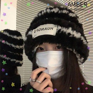 Amber หมวกบีนนี่ ผ้ากํามะหยี่ขนนิ่ม แบบหนา ให้ความอบอุ่น เหมาะกับหน้าหนาว กลางแจ้ง