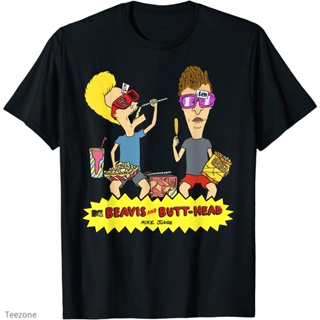 2023ผ้าฝ้าย  เสื้อยืด พิมพ์ลายโลโก้ Beavis and Butthead Snacks On The Curb แฟชั่นฤดูใบไม้ผลิ และฤดูร้อน สําหรับผู้ใหญ่