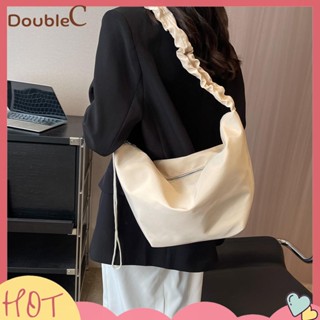 【Double C 】✿   กระเป๋าสะพายไหล่ ผ้าแคนวาส ทรงเกี๊ยว สีพื้น แบบเรียบง่าย สําหรับผู้หญิง