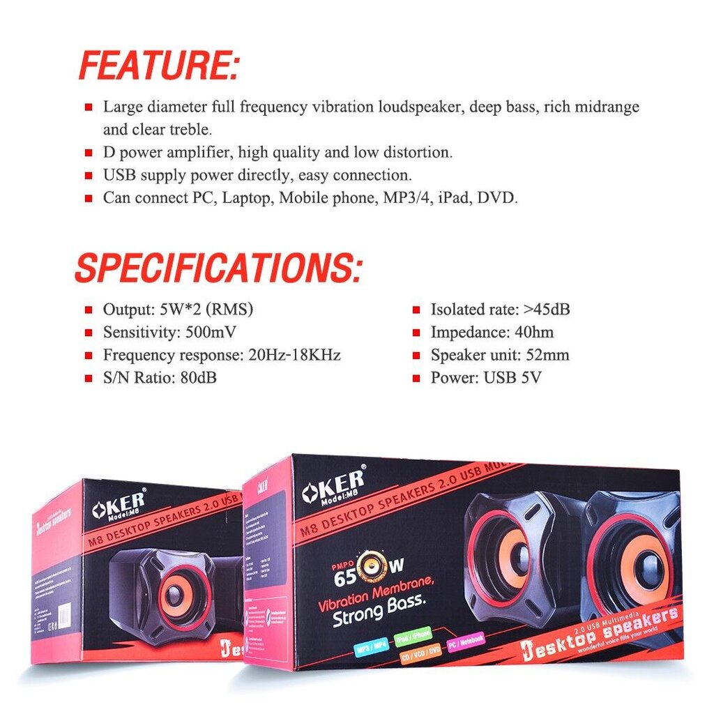 🛵มีส่งด่วน💨 OKER M8 BLACK MULTIMEDIA DESKTOP SPEAKER USB 2.0 รับประกัน 1ปี