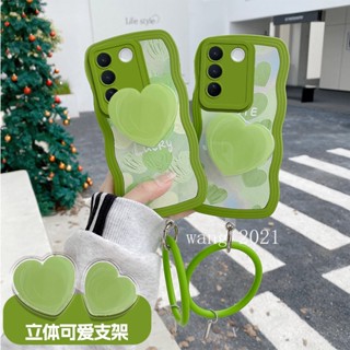 [New Launches] Phone Case เคส VivoV27 VIVO V27e V27 Pro 5G Personality Lucky Green Love Bracket Cartoon Casing Lens Protection Big Waves Soft Cover with Silicone Bracelet 2023 เคสโทรศัพท