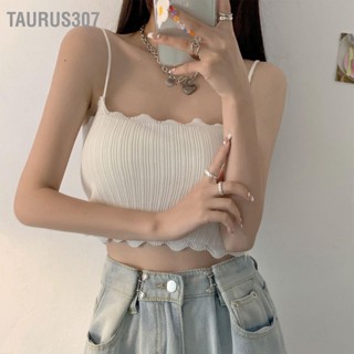 Taurus307 เสื้อกล้ามสายสปาเก็ตตี้ ขอบหยัก แขนกุด สีพื้น แฟชั่นฤดูร้อน สําหรับผู้หญิง