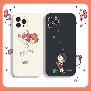 เคสโทรศัพท์มือถือ ซิลิโคนนิ่ม ขอบตรง ลายการ์ตูนอนิเมะ Ponyo on the Cliff สําหรับ iPhone 14 13 11 Pro Max 12 Mini