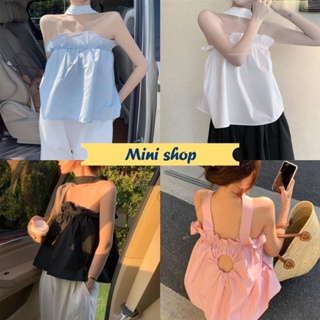 Mini shop🌸พร้อมส่ง🌸 (60129) เสื้อสายคล้แงคอ ผ้าชีฟอง น่ารักเกาหลีเบาๆ เว้าหน้าเล็กๆ