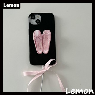 [Lemon] เคสโทรศัพท์มือถือ TPU นิ่ม แวววาว ลายรองเท้าบัลเล่ต์ สไตล์เกาหลี สีดําวาว สําหรับ Iphone 14pro 14promax 13 13pro 13promax 11 12 12pro 12promax XR XSMAX 7P 8P MINI