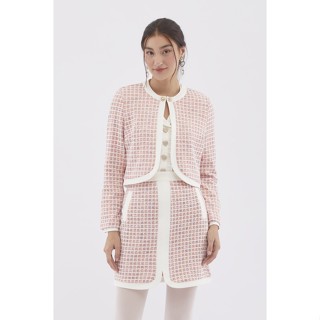 EP คาร์ดิแกนลายตาราง ผู้หญิง สีชมพู | Checked Textured Cardigan | 4633