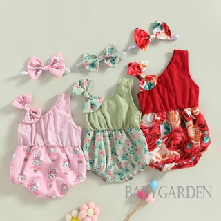 Babygarden-0-18 เดือน ชุดรอมเปอร์ แขนกุด พิมพ์ลายกระต่าย ผีเสื้อ ดอกไม้ พร้อมที่คาดผม สําหรับเด็กผู้หญิง