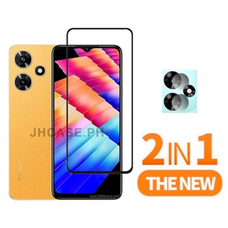 2 in 1 ฟิล์มกระจก Infinix Hot 30i กระจกนิรภัยเต็มแผ่นกันรอยหน้าจอพร้อมตัวป้องกันกล้อง Infinix Smart 7 Hot 30 6 Plus HD S5 Hot 11s NFC 10s 12i 10i Note 12 G96 10 Pro Hot 11 2022