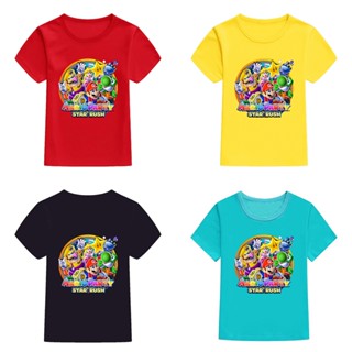 เสื้อยืดแขนสั้นลําลอง ทรงหลวม พิมพ์ลาย Superstars Mario Party สําหรับผู้ชาย และผู้หญิง