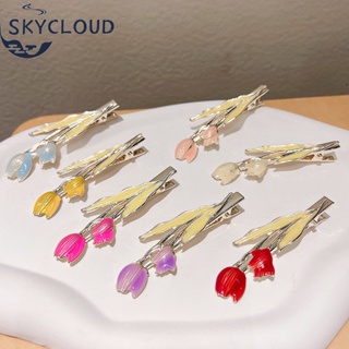 Skycloud กิ๊บดอกทิวลิป แวววาว แวววาว หลากสี สไตล์เกาหลี เครื่องประดับผม อินเทรนด์ หรูหรา สวยหรู ดอกไม้ กิ๊บติดผม ออกเดท วันหยุด แฟชั่น สําหรับผู้หญิง