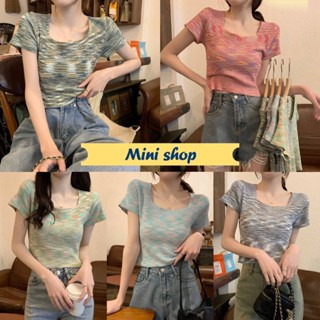 Mini shop🌸พร้อมส่ง🌸 (9323-7) เสื้อไหมพรมแขนสั้น ดีเทลน่ารักลายพาสเทลน่ารักมากๆ