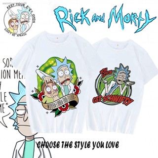 🌟พร้อมส่ง🌟เสื้อยืดคอกลม Rick and Morty แขนสั้น แบรนด์น้ำร่วมกันหลวมขนาดใหญ่เสื้อยืดผู้ชายและผู้ห cartoon