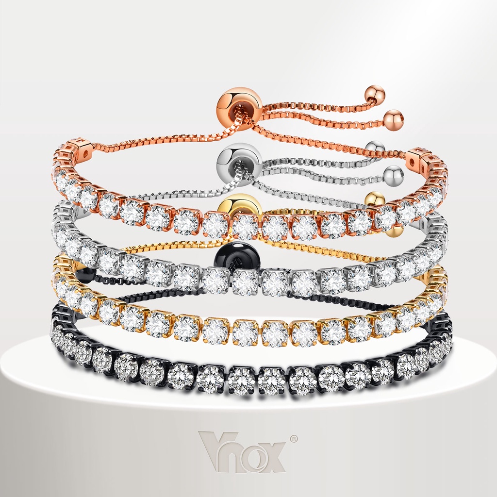 Vnox สร้อยข้อมือโซ่ ประดับเพทาย ทองแดง ปรับได้ หรูหรา สําหรับผู้หญิง