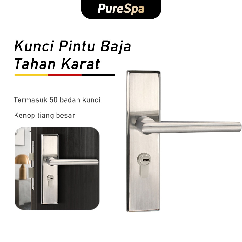 Kayu Purespa ชุดมือจับประตูบ้าน มือจับล็อคประตู ขนาดใหญ่ มินิมอล ชุดมือจับประตูไม้ ขนาดกลาง