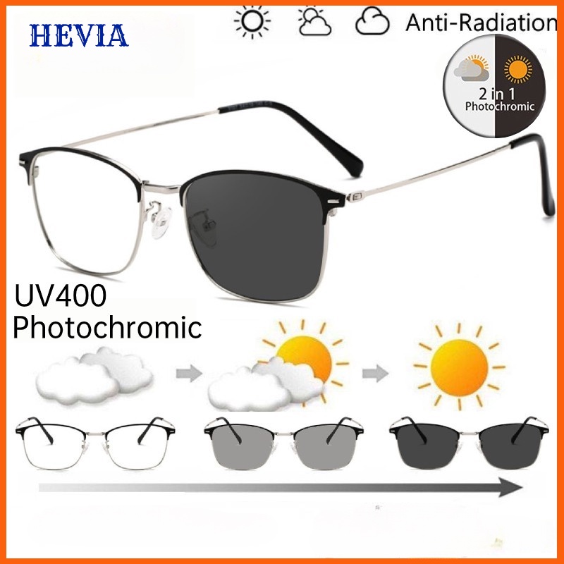 HEVIA แว่นตาโฟโตโครมิกเลนส์ป้องกันรังสี 2-in-1 แว่นตาสําหรับผู้ชายและผู้หญิงFL008