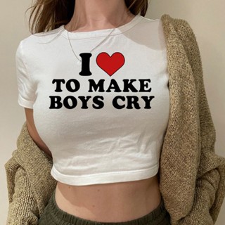 เสื้อยืดครอปท็อป ลาย i love to make boys cry hippie สไตล์เกาหลี แฟชั่นฮาราจูกุ สําหรับเด็กผู้ชาย และผู้หญิง