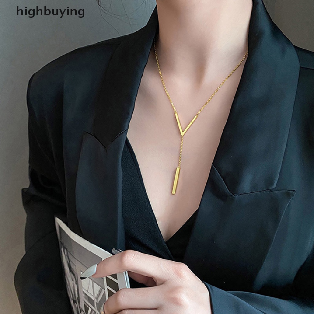 [highbuying] สร้อยคอโซ่ สเตนเลส รูปตัว V ยาว เซ็กซี่ กระดูกไหปลาร้า ผู้หญิง และเด็กผู้หญิง สเตนเลส สีทอง สร้อยคอโซ่ เครื่องประดับ ปาร์ตี้ สินค้าใหม่