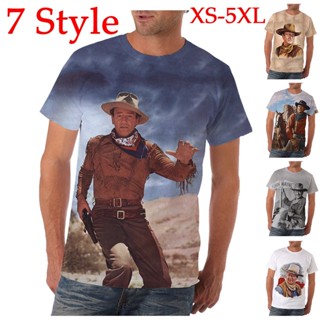 ใหม่ เสื้อยืดลําลอง แขนสั้น พิมพ์ลาย John Wayne 3 มิติ สไตล์คลาสสิก แฟชั่นฤดูร้อน สําหรับผู้ชาย และผู้หญิง