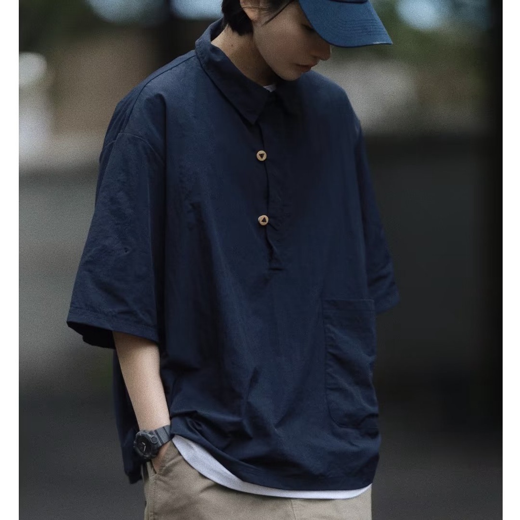 เสื้อเชิ้ตแขนสั้น แต่งกระเป๋า ขนาดใหญ่ แฟชั่นยอดนิยม สไตล์ญี่ปุ่น สําหรับผู้ชาย