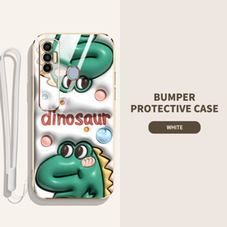 เคสโทรศัพท์มือถือ ซิลิโคนนิ่ม TPU ลายการ์ตูนกระต่าย ไดโนเสาร์น่ารัก 3D พร้อมสายคล้อง สําหรับ Infinix Tecno Spark 7 Pro Spark 7T KF6 KF6j KF6i KF6k KF6m KF6h