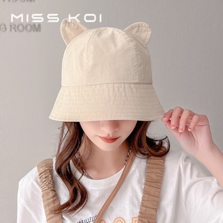 Misskoi [พร้อมส่ง] หมวกบักเก็ต กันแดด แต่งหูแมวน่ารัก เข้ากับทุกการแต่งกาย สไตล์ญี่ปุ่น แฟชั่นฤดูใบไม้ผลิ ฤดูร้อน สําหรับผู้หญิง