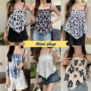 Mini shop🌸พร้อมส่ง🌸 (6096) เสื้อส่ยเดี่ยวผ้าชีฟองลายหลากหลายสี  -C