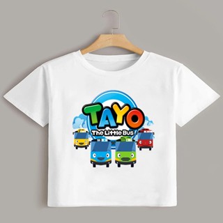 ขายดี เสื้อยืดแขนสั้น พิมพ์ลายรถบัส Tayo the Little สีขาว แฟชั่นฤดูร้อน สําหรับเด็กผู้ชาย และเด็กผู้หญิง