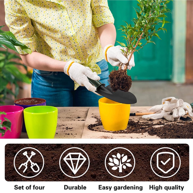 ⚒️พร้อมส่ง⚒️ที่พรวนดิน ชุดอุปกรณ์ทำสวน ชุดอุปกรณ์ปลูกต้นไม้ ขนาดใหญ่ 4 ชิ้น อุปกรณ์ ทำสวน พรวนดิน พลั่ว จอบ คราด