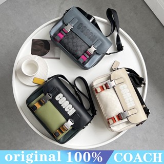 COACH c8128 TRACK กระเป๋าสะพายผู้ชาย/กระเป๋าสะพายข้างแบบฝาพับ/คลาสสิกลำลอง/ขนาดใหญ่/หนังวัว