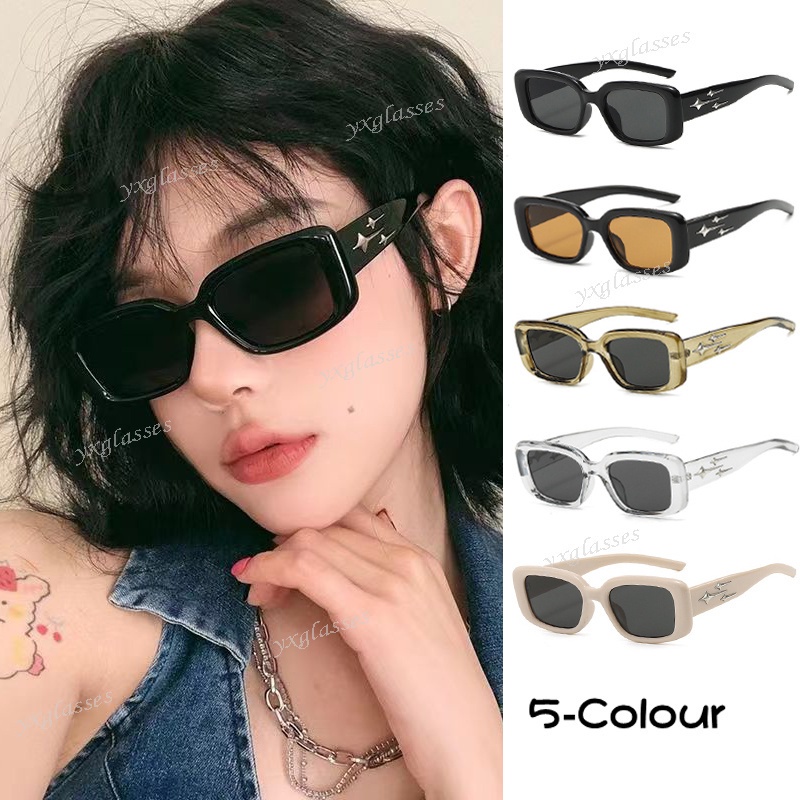 เวอร์ชั่นเกาหลีแฟชั่น Retro Square แว่นตากันแดดสําหรับผู้หญิงผู้ชายดาวตกคุณภาพสูง Shade แว่นตา Anti 