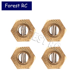 Forestrc อะแดปเตอร์ล้อทองเหลือง แกนหกเหลี่ยม 17 มม. อะไหล่อัพเกรด อุปกรณ์เสริม สําหรับรถไต่หินบังคับ 1/6 Axial SCX6 Jeep JLU Wrangler 4 ชิ้น