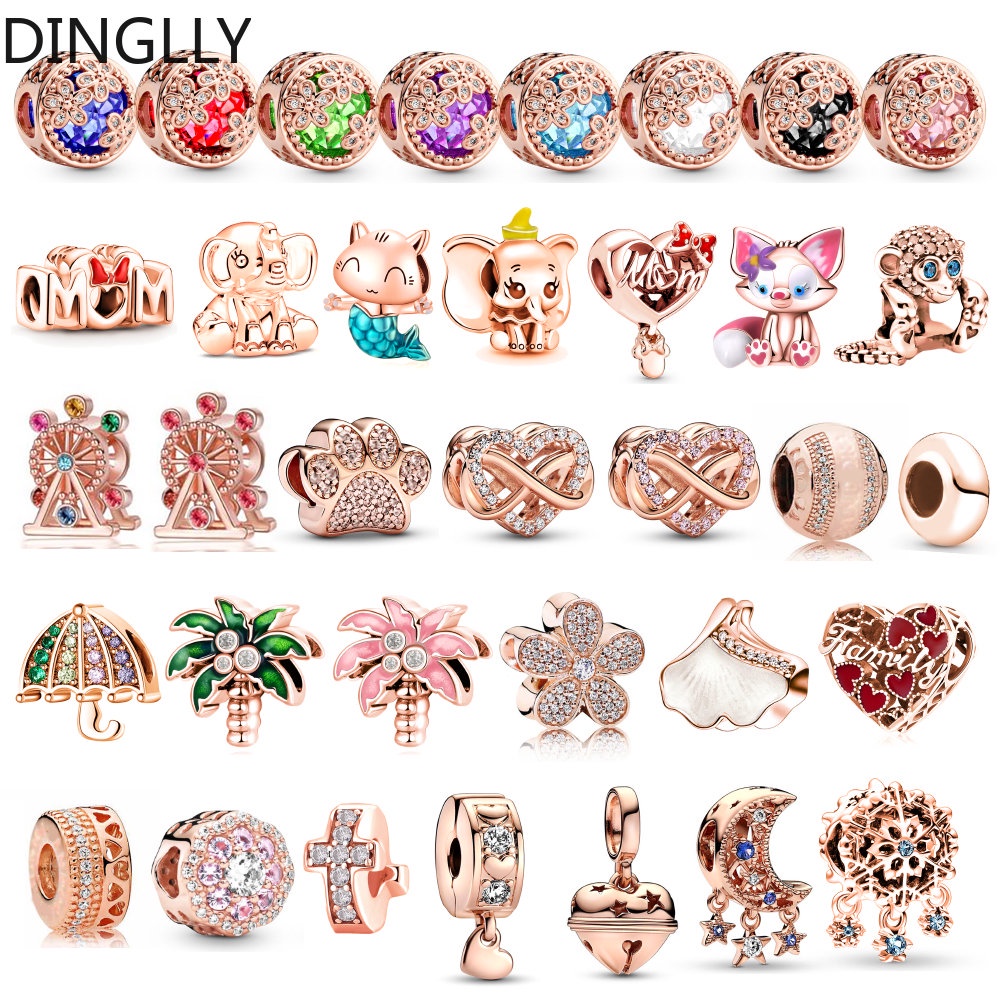 Dinglly ลูกปัดดอกเดซี่ ดอกกุหลาบ สีทอง หัวใจ ช้าง และปลา สําหรับทําเครื่องประดับ